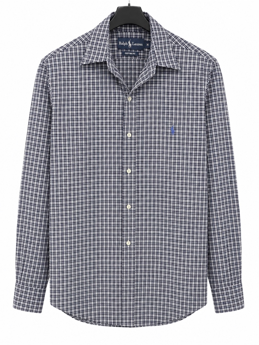 Ralph Lauren Blue and White Checked Long-Sleeve Button-Down Shirt